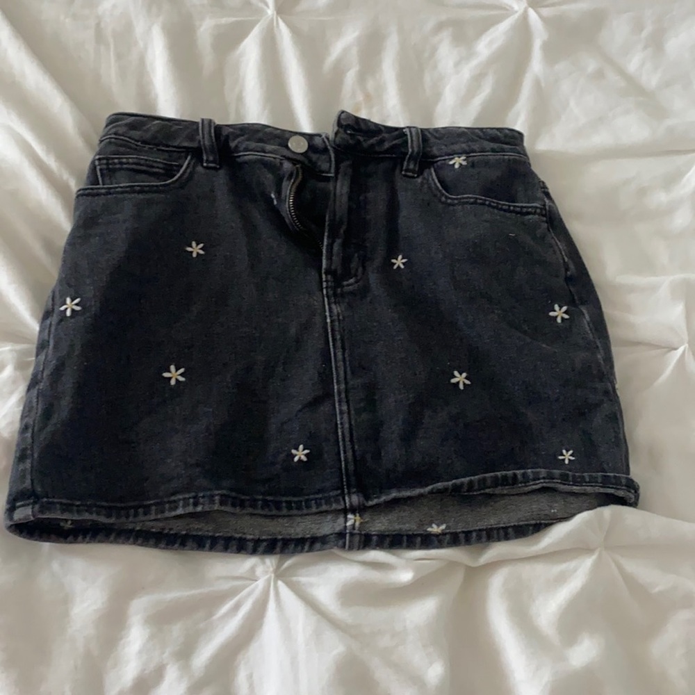 Black floral jean skirt